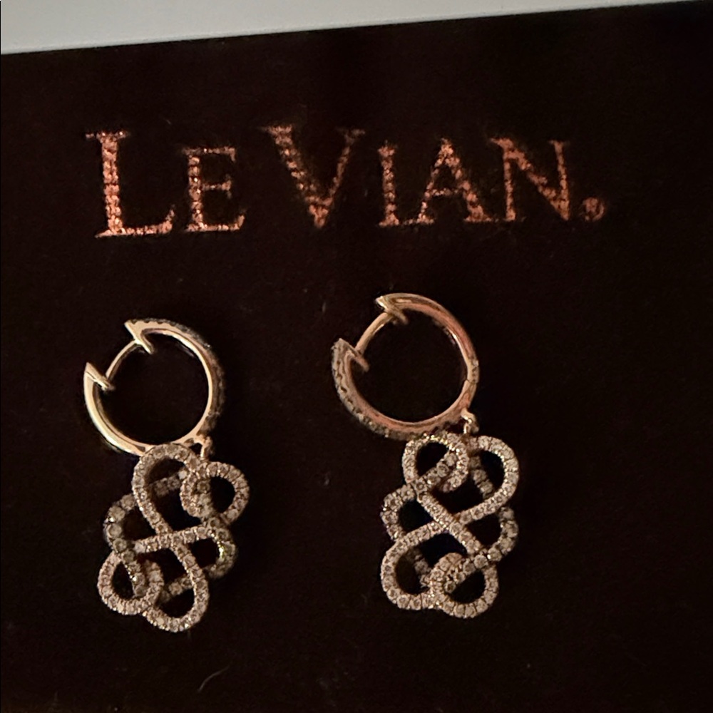 Levian Strawberry Gold Earrings with Brown and White Diamonds - Picture 4 of 4